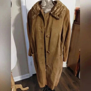 VINTAGE 1960 Suede Coat Mink Collar - Satin Lined size 12